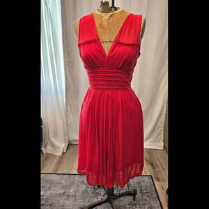 Anthropologie Tracy Reese Magenta Silk Pleated Mesh Shoulder Dress sz0 FREE SHIP